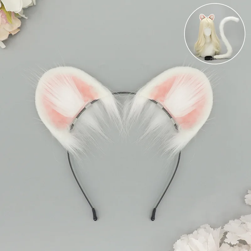 Handgemachtes realistisches Hamsterohren Stirnband Schwanz Set Kawaii Plüsch Cosplay KC Haarteil für Lolita Tiermädchen