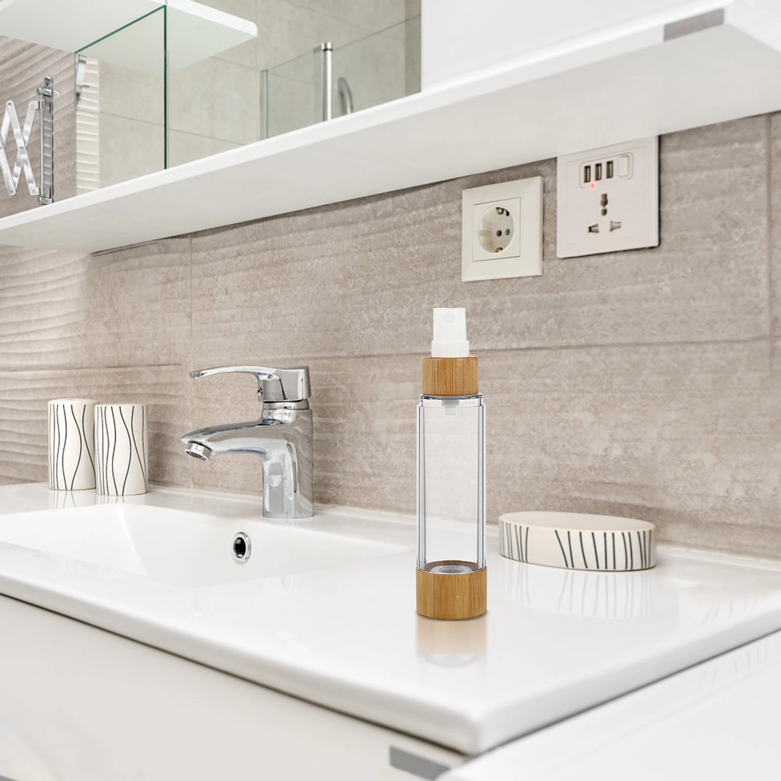 

1Pcs Bamboo Spray Bottle Refillable Vacuum Dispenser Leakproof Travel Makeup Lotion Container Outdoor Mist Sprayer