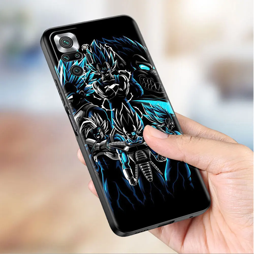 Luxury Black Phone Case For Xiaomi Redmi Note 11 10 9 8 7 Pro 9S 9A 9C 10s 8T K40 10C 10S Funda Cover Saiyan Cool Vegetas