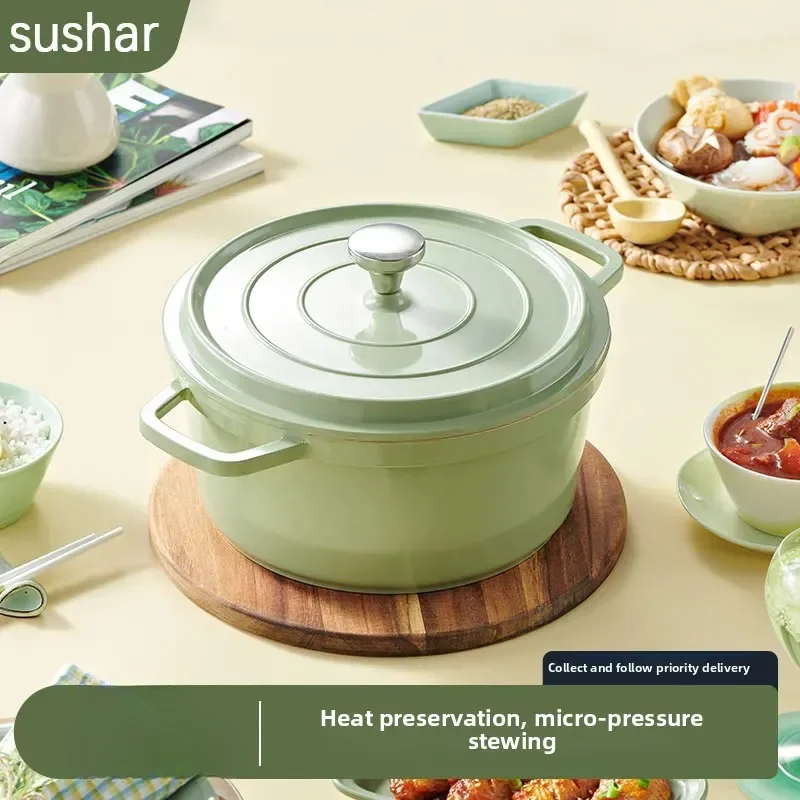 

Enameled Cast Aluminum Dutch Oven With Lid 4.7L Nonstick Pan Cast Iron Casserole Dish Enamel Coating For All Heat Source 9.5Inch