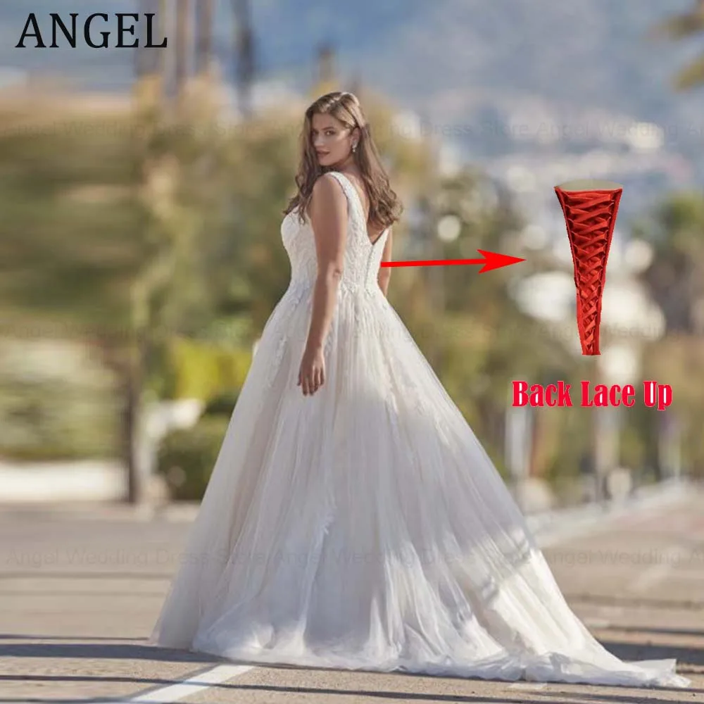ANGEL Customized Stylish Plus Size Wedding Dresses 2026 A-Line V-Neck Long Bridal Gowns Lace Appliques Lace Up Vestido de Novia