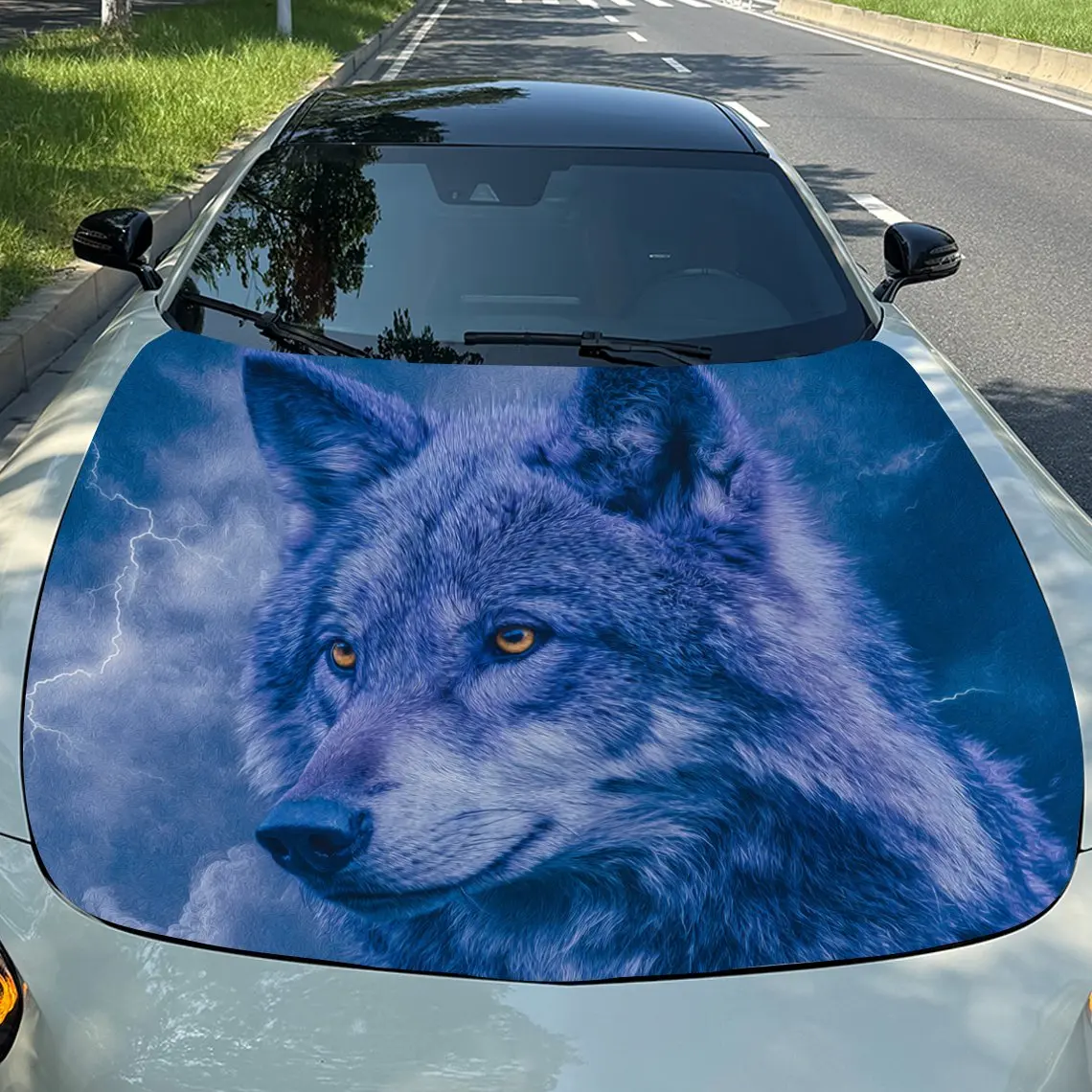 

Stormy Wolf with Golden Eyes Car Hood Wrap Color Vinyl Sticker Truck Graphic Bonnet Auto Accessories Decor Protect Decal Gift