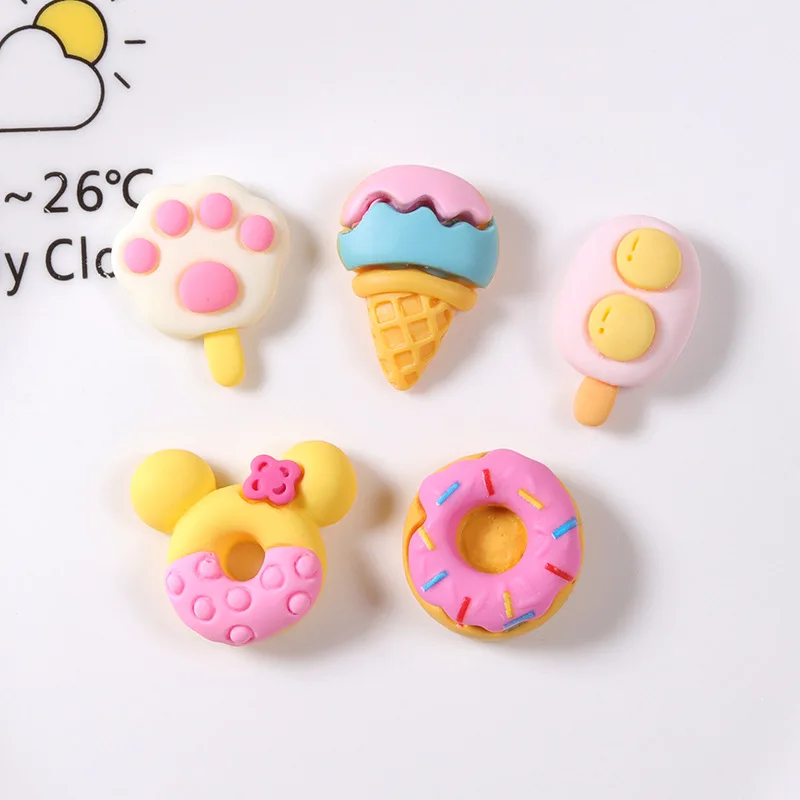 10Pcs Mini Cartoon Ice Cream, Doughnuts Series Back Resin Cabochons Scrapbooking DIY Jewelry Craft Decoration Accessorie