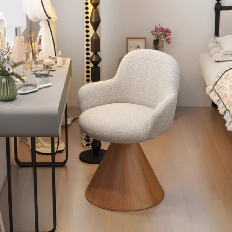 Light Luxury Makeup Chair Silent Rotation Dressing Stool Circular Seat Cloakroom Minimalist Conical Metal Base Full Backrest