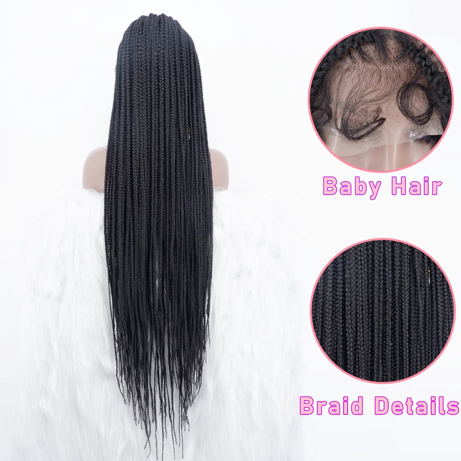 36 นิ้ว Senegalese Twists สังเคราะห์เต็มลูกไม้ Braided Wigs สําหรับผู้หญิงสีดํากล่อง Braid Knotless ลูกไม้ด้านหน้า Braid วิกผมเด็ก