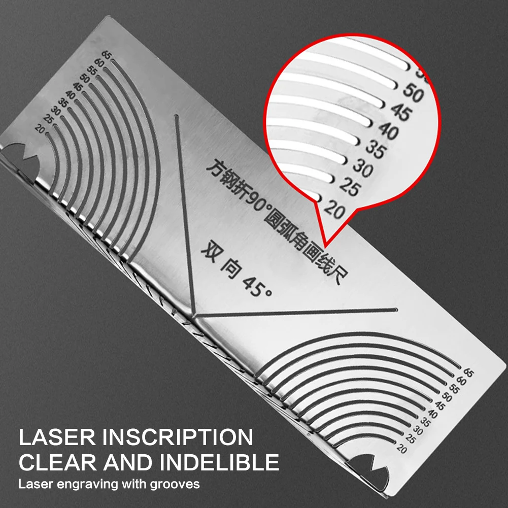 Arc Marking Ruler Right Angle Construction Arc Parallel Drawing Tool 90 Degree Folding Ruler for Metalworking Cutting Guide