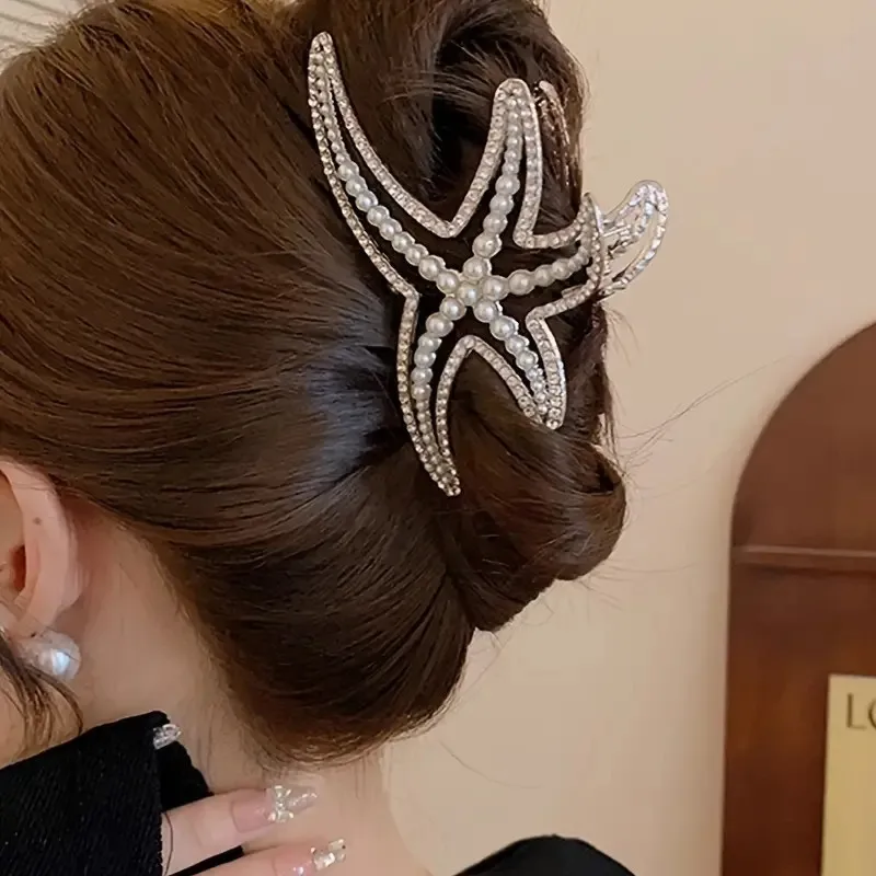 

Bohemian starfish hair claw clip - sparkling rhinestones and imitation pearls - perfect for women's fashionable hairstyles