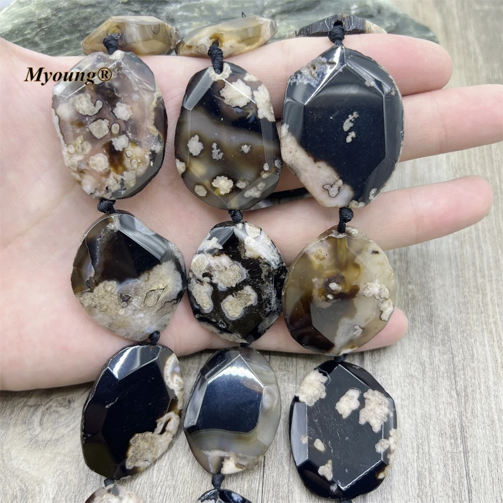 

Большие граненые овальные черные сакуры, вишневые агаты, хрустальные кварцевые ломтики, каменные подвесные бусины для изготовления ювелирных изделий своими руками MY 230459