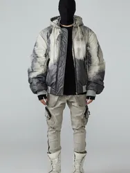 Dark Avant-Garde Style Wasteland Clothes Tie-dye Silhouette Padded Jacket Thickened Warm Winter Loose Coat Men With Hat