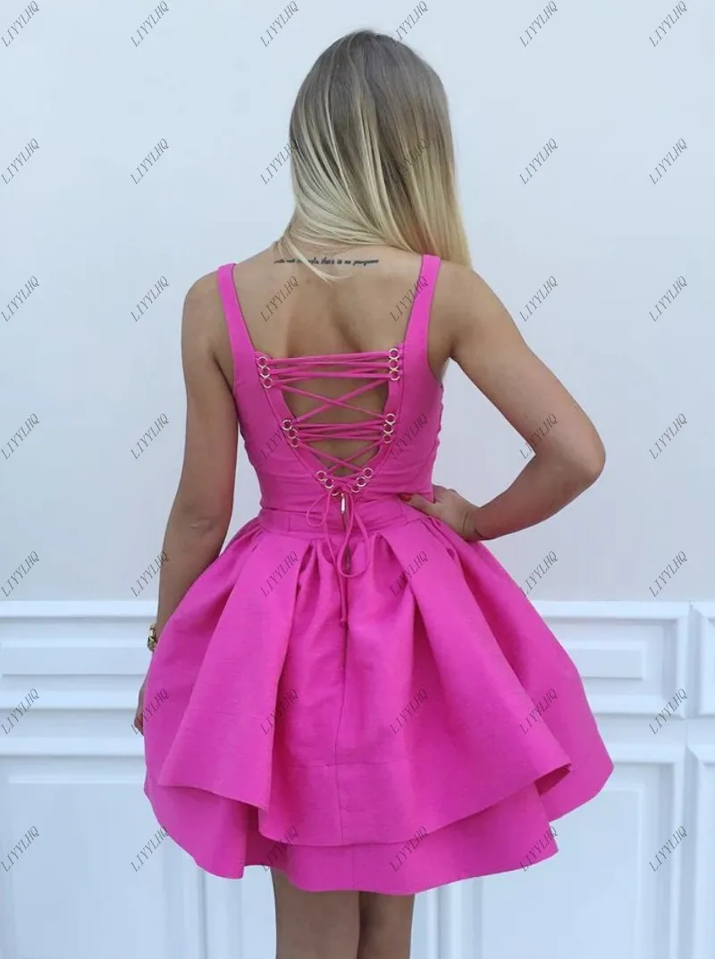 LIYYLHQ Fuchsia Short Mini Prom Dresses 2024 Sweetheart A-Line Corset Mini Evening Dresses Homecoming Dress Pleats Party Gowns