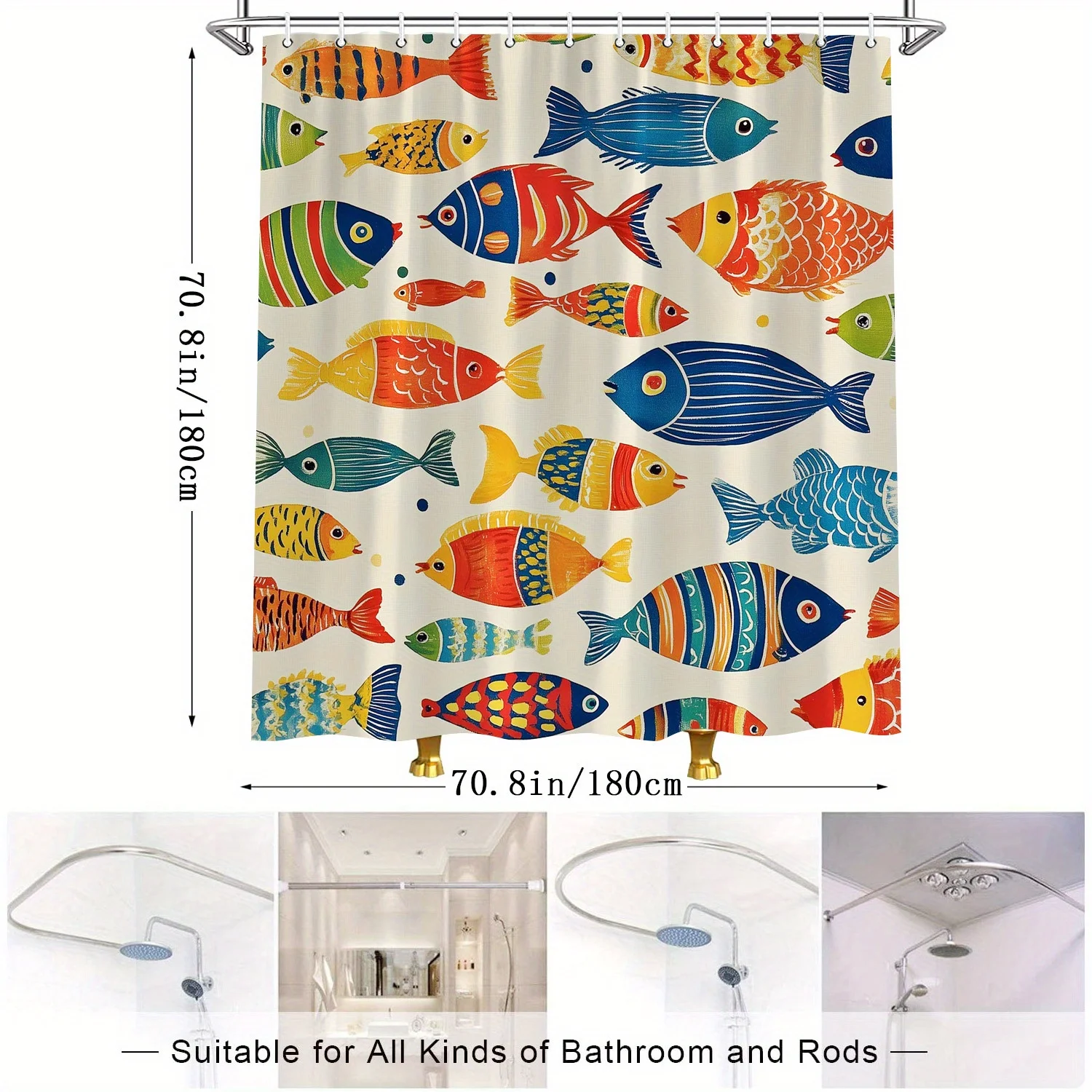 colorful cartoon fish shower curtain vibrant sea life art design for kids bathroom decor with hooks Can be used as a partition