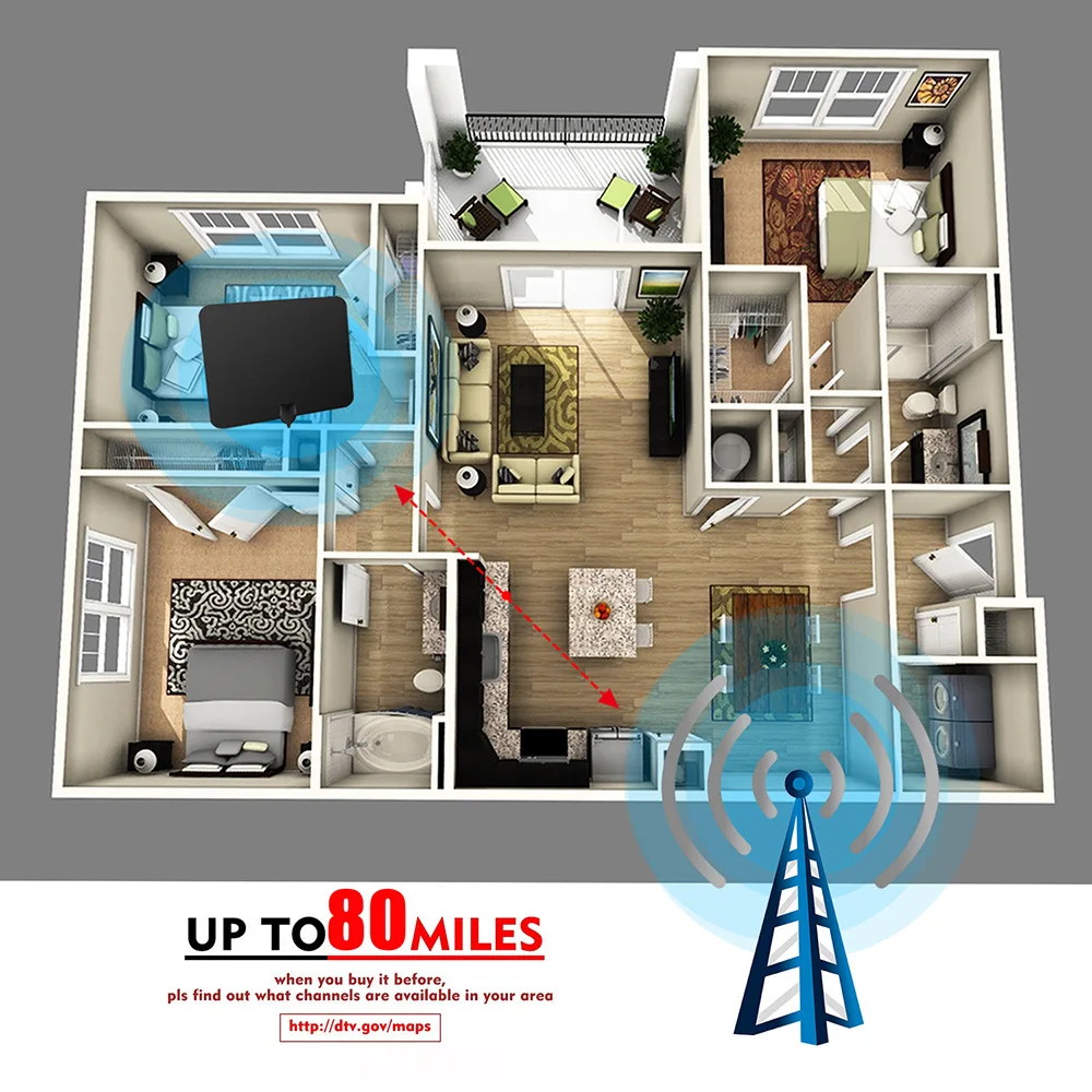 テレビアンテナヨーロッパとアメリカの HDTV HD デジタルテレビ 80 マイル高品質長距離 260 超クリア