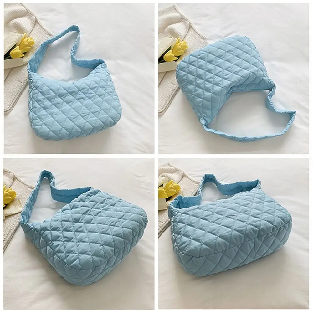 Women Large Capacity Quilted Tote Bag Winter Warm Lightweight Down Cotton Padded Plaid Shoulder Bags Fashion Underarm Bags Puffy