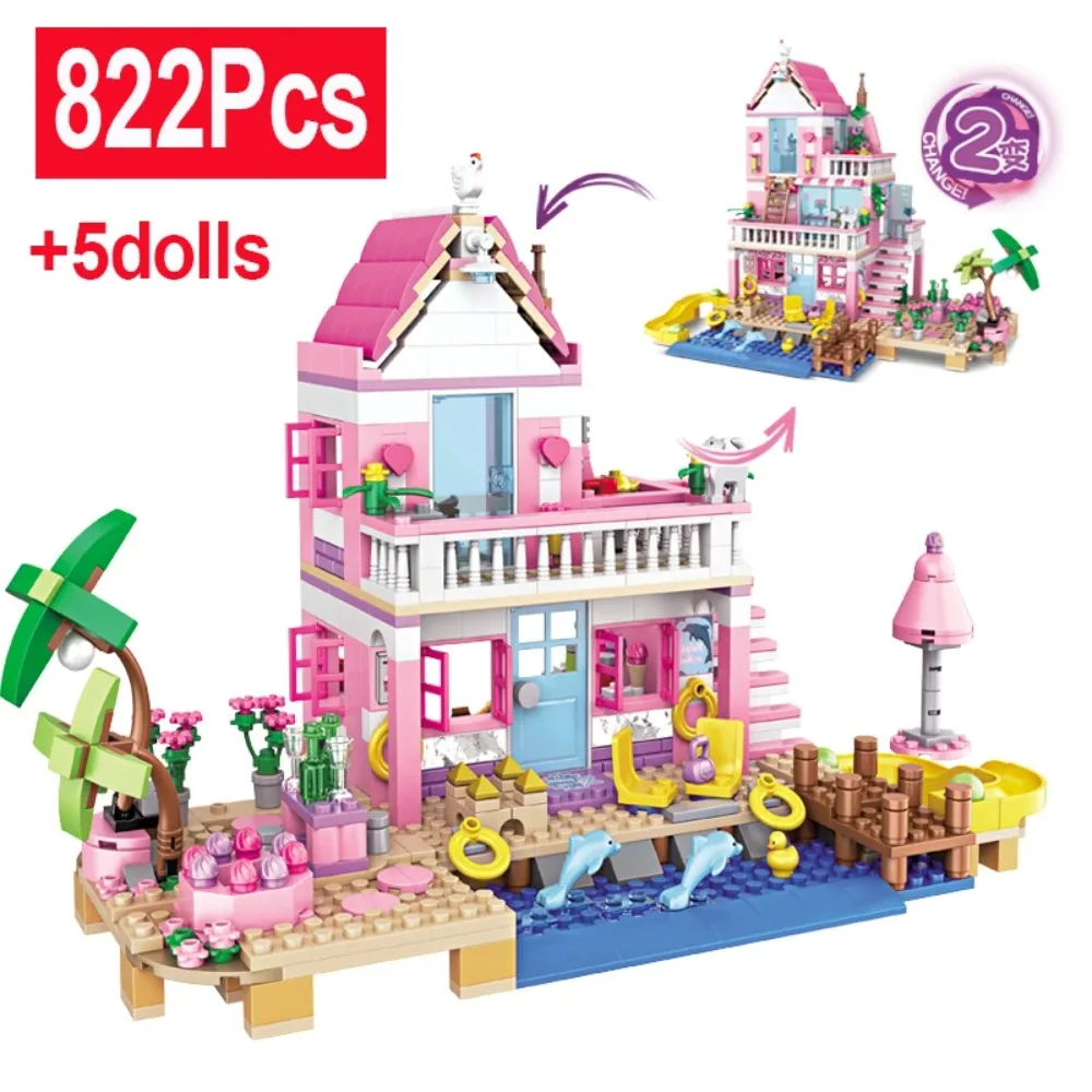 

Girls Seaside Princess Castle Building Blocks Friendship House Model Figures Bricks Classic Toys for Children's Christmas Gift
