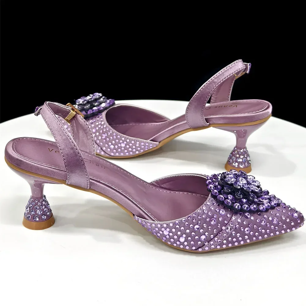 Crystal Rhinestone Heels & Clutch Bag Set Pointed Slingback Heels Women Wedding Prom Party Elegant Formal Matching Shoe Purse