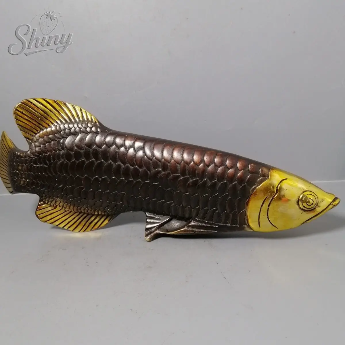 

10" Old Copper Statue Chinese bronze gilt old handwork lucky home decoration handicraft ' Fish