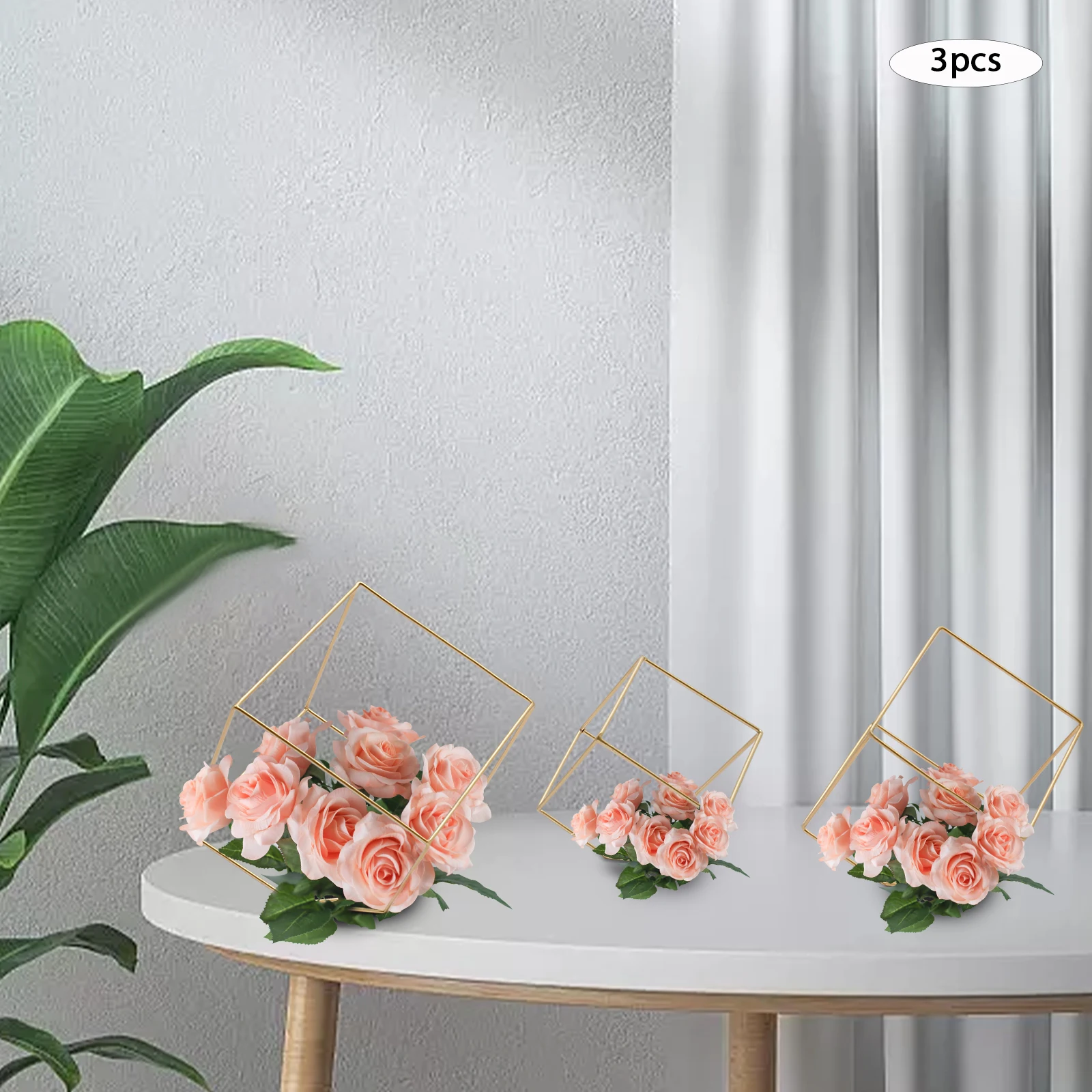 3 Pcs Metal Hexagon Shaped Geometric Design Flower Stand, Elegant Iron Hollow Centerpieces Vase for Wedding Party Decoration