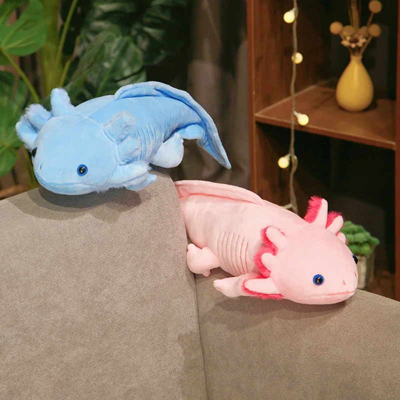 Peluche Realistico di Axolotl Morbido e Soffice Portachiavi Animale Imbottito Giocattolo Carino Kawaii Decorazione Casa Regalo per Bambini Rosa Grigio Blu