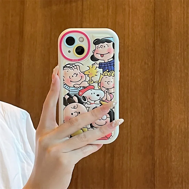 Caso de telefone dos desenhos animados para iphone, escudo de silicone macio, anti queda, tampa traseira bonito, kawaii, criativo, Snoopy, iphone 15 pro, 14 max, mais, 13, 12, 11