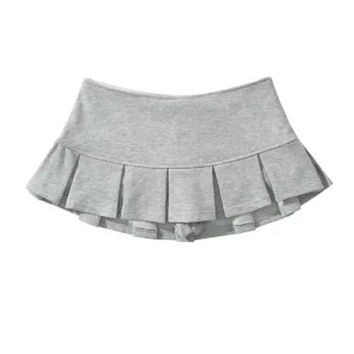 Imagen 2 del producto Minifalda de tela Y2K para mujer, Falda plisada de cintura baja, plisada ancha, gris claro, Sexy, Vintage, corte en A, informal, para verano