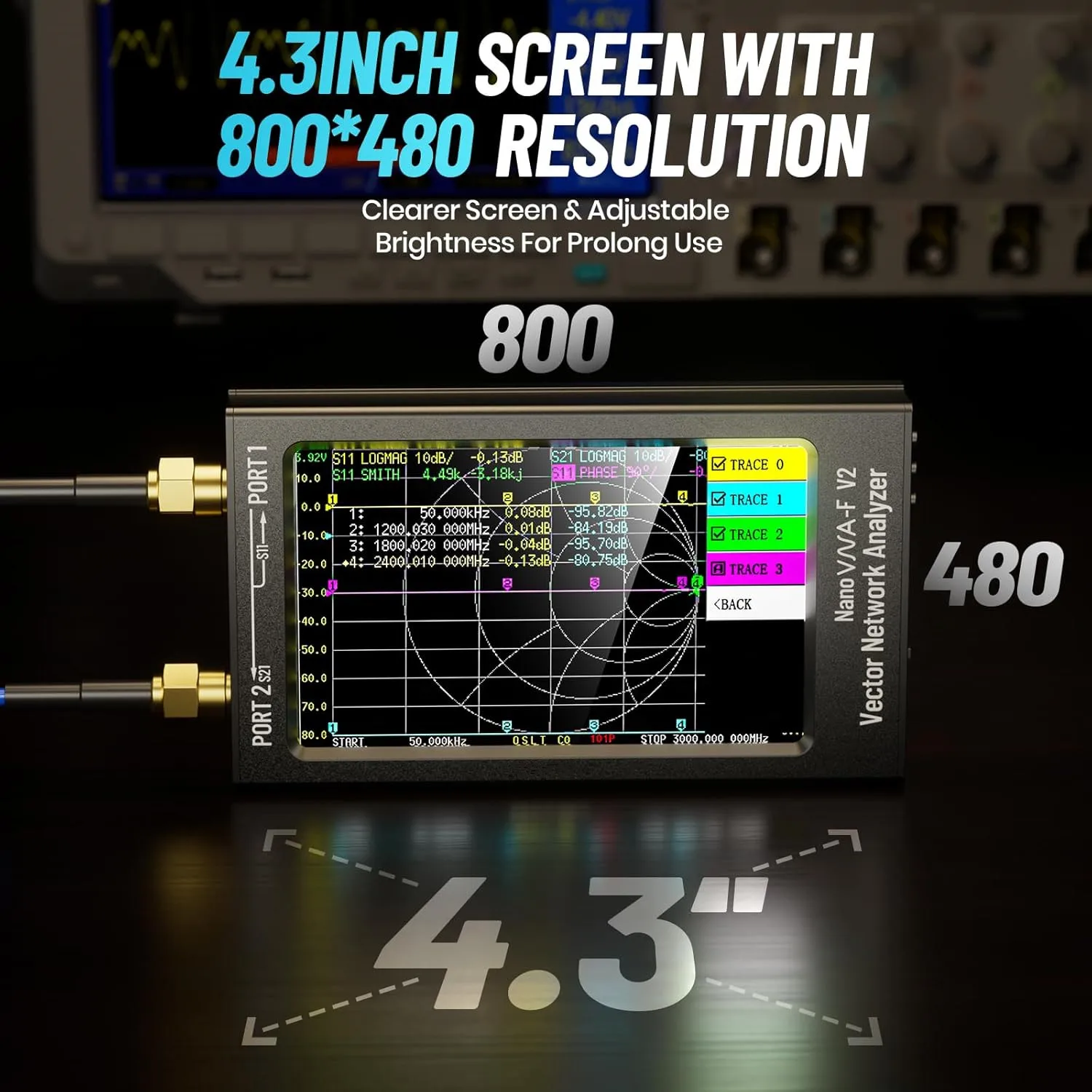 Upgraded NanoVNA-F V2 Vector Network Analyzer  4.3Inch 50kHz-3000MHz HF VHF UHF VNA  SWR Antenna Analyzer with 5000mAh Battery