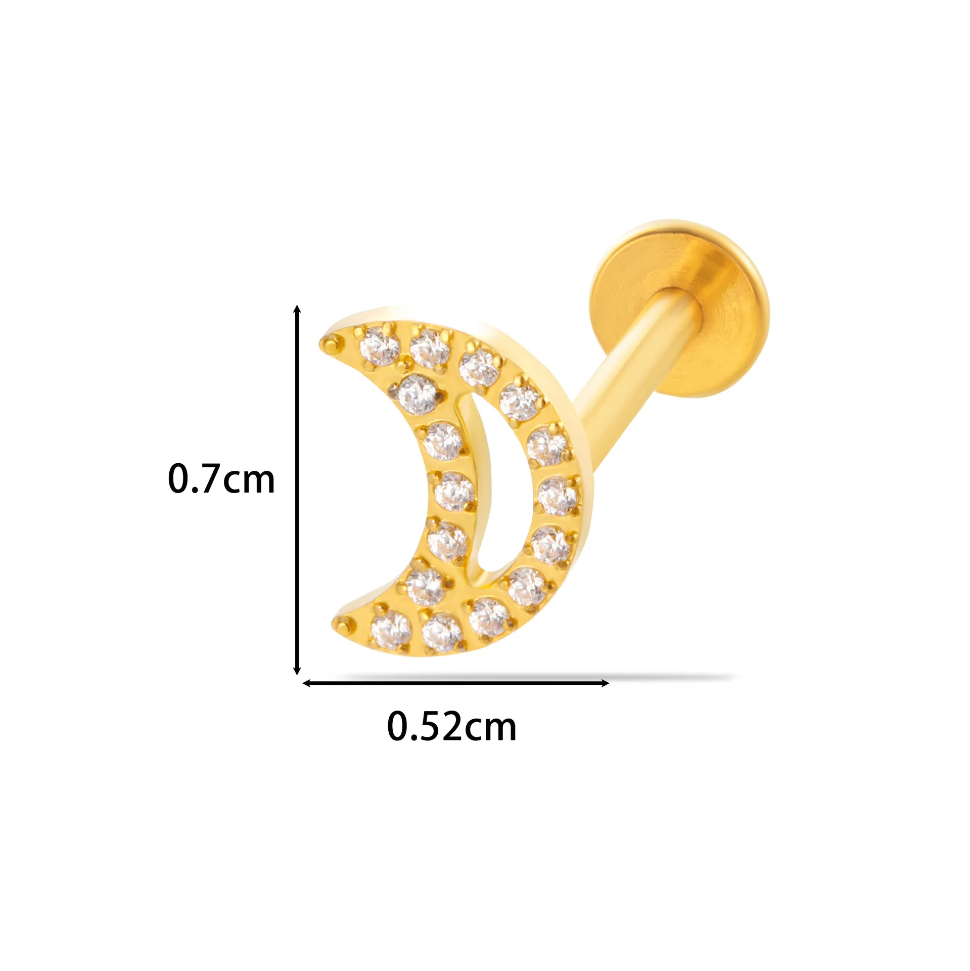 

1PC G23 Titanium Cartilage Ear Stud Moon CZ Internal Thread Labret Piercing Lip Stud Helix Tragus 16G Piercing Jewelry Wholesale