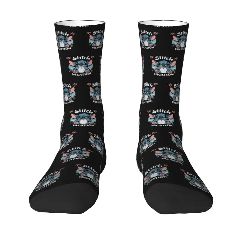 Stitch On Vacation Men Women Crew Socks Unisex Fashion 3D Printed Disney Dress Socks