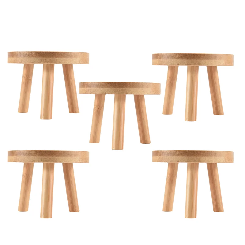 Hot Sale-5X Wooden Plant Stand Flower Pot Base Holder Stool High Stool Balcony Succulent Round Flower Shelf For Indoor Outdoor