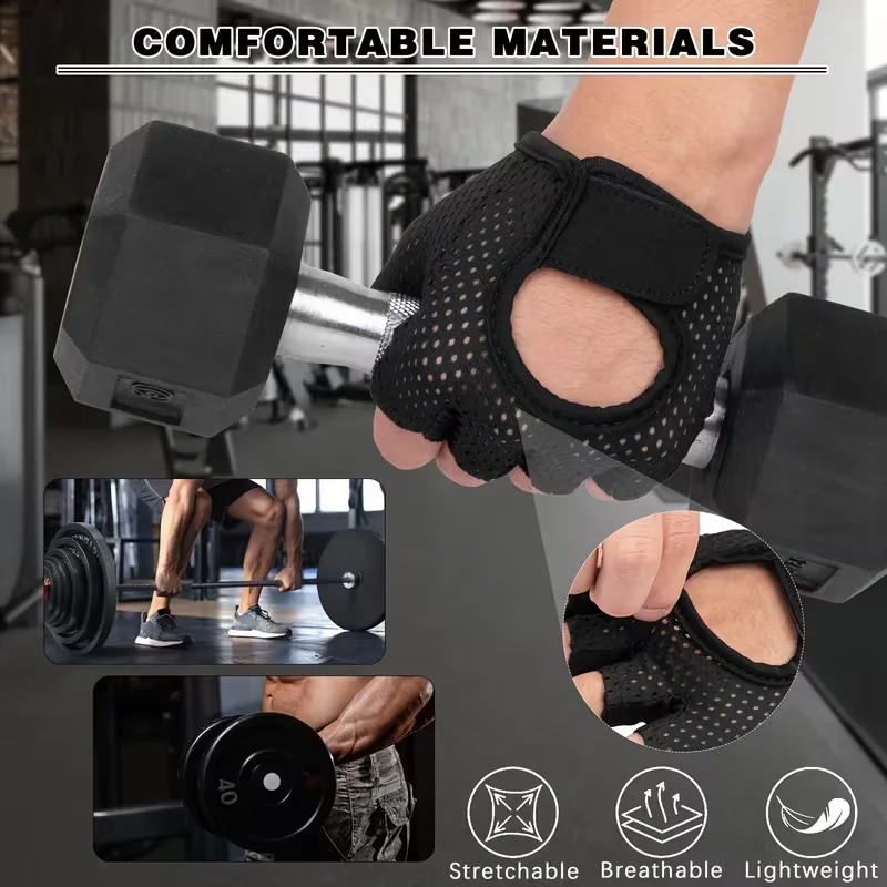 Fitness-Handschuhe Atmungsaktiv Rutschfest Halbfinger-Handschuhe zum Gewichtheben Leichte Outdoor-Sport-Radfahr- und Angelhandschuhe