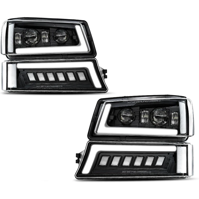 LED Headlights Assembly  Compatible with 2003-2006 Chevy Silverado Avalanche, Clear Side Marker Reflector