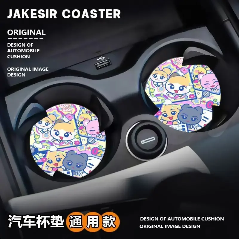 

ENHYPENS Cute Merchandise Car Coaster Leather Non-Slip Cup Mat Auto Interior Decor Accessories for Car Storage Slot Ornament