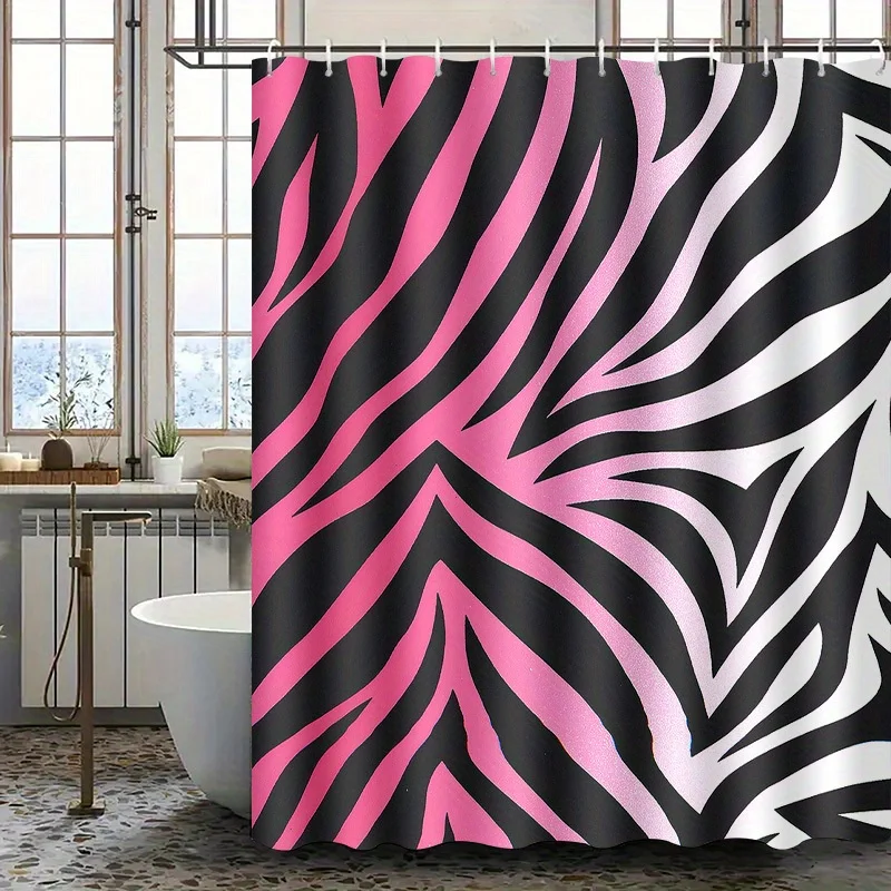 

Black Hot Pink Zebra Print Shower Curtain Waterproof Modern Tropical Bathroom Decor Curtain 180x180cm