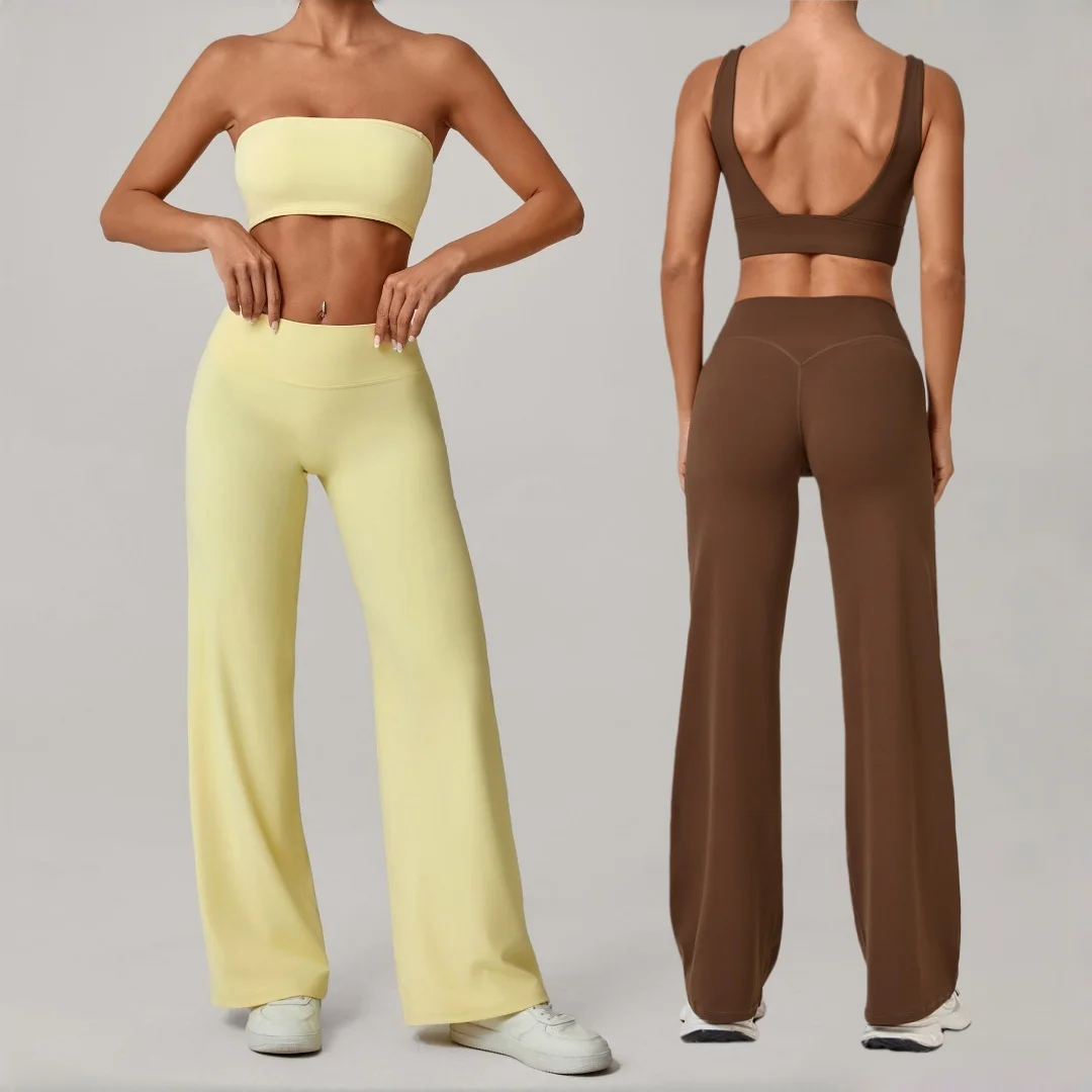 

High Waist Hip Lift Wide Leg Pants Yoga Suit Backless Quick-Dry Sports Vest 2pc Set Outdoor Running Casual Fitness Sportswear
