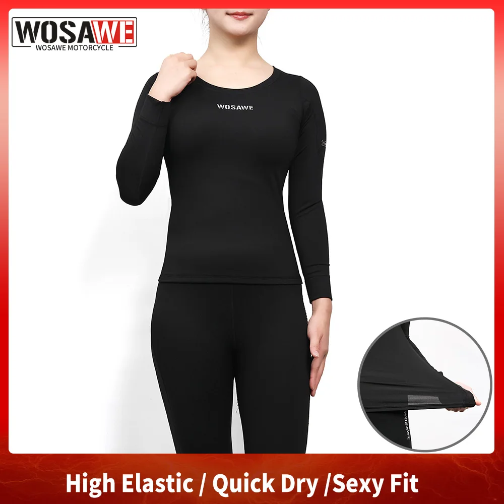 

WOSAWE 1 Set Motorcycle Underwear Sexy Ladies Intimates Women Shaped Sets Gym Fitness Breathable Quick Dry Shaping Shirts Tights