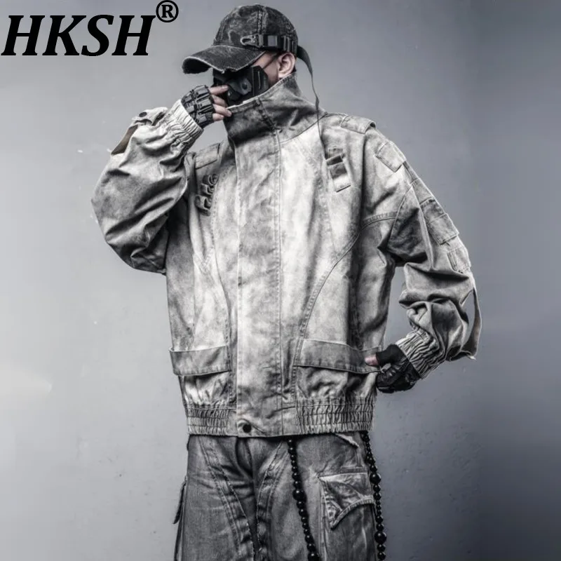 

HKSH Весенне-Осенняя новая мужская куртка Tide Waste Land Dirty, тяжелая ретро-панк-шик, лоскутное свободное пальто с воротником-стойкой HK11903