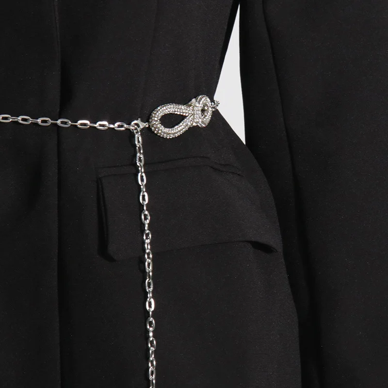 سترة نسائية بقصة ضيقة بتصميم مجوف وأكمام من حجر الراين وحزام لؤلؤي ونمط أزياء الخريف #6