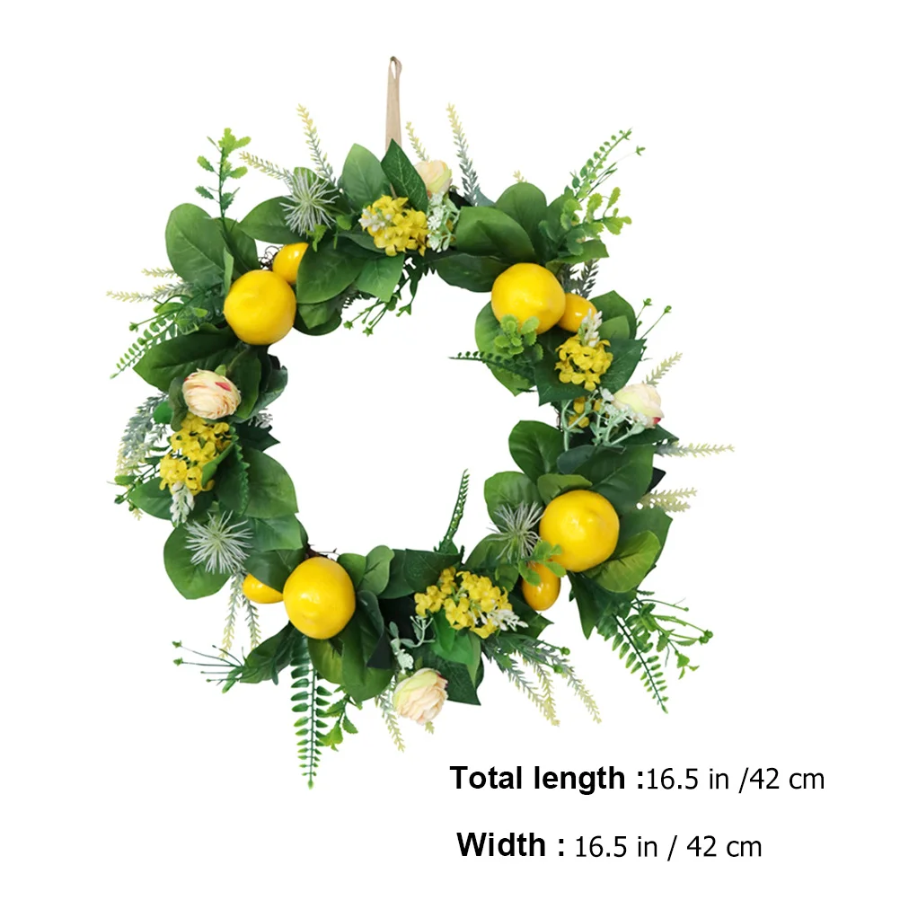 1 قطعة إكليل الليمون الاصطناعي الأصفر شكل دائري نسيج واقعي لطاولة الغرفة ديكور المنزل عطلة الجدار المتدلي