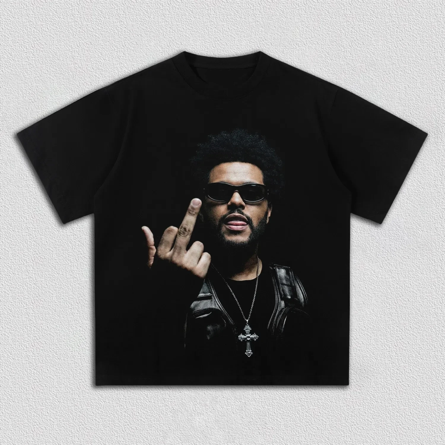 Sänger The Weeknd Middle Finger Grafik bedrucktes T-Shirt für Männer und Frauen, Baumwoll-T-Shirt, Herren-T-Shirts, 2026 Sommer, neue Herren-Tops – Detail 6