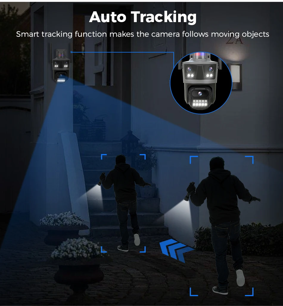 Hiseeu Three Lens PTZ IP Camera Outdoor 8MP HD Three Screen WiFi Security Auto Tracking Dual Len Wireless CCTV Camera ICsee