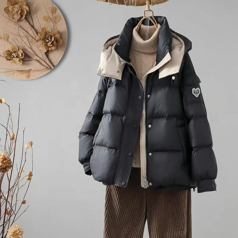 파커 겨울 따뜻한 후드 숏 여성 코튼 재킷 2025 신상 솔리드 컬러 루즈핏 두꺼운 긴팔 패션 여성 코튼 재킷