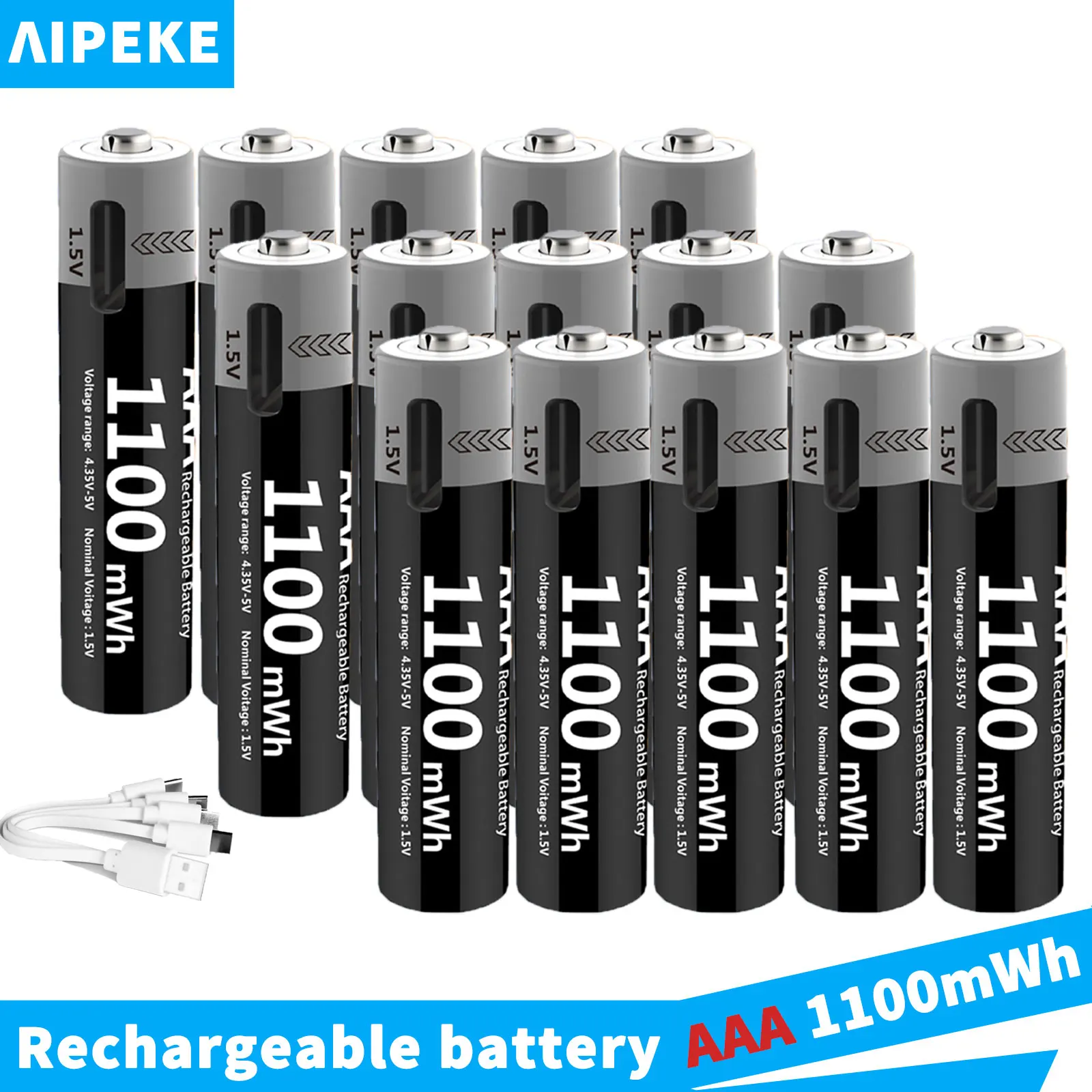 AIPEKE 1.5v usb aaa rechargeable battery 1100mWh aaa battery Lithium Charging battery for Toys Mouse keyboard