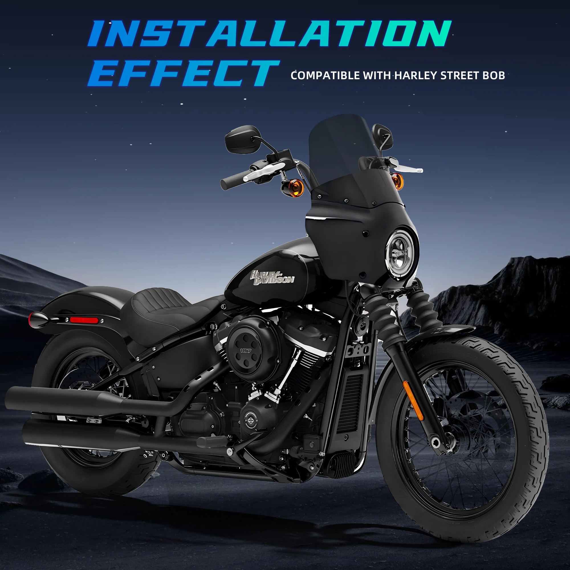 هدية Road Warrior مقاس 15 بوصة هدية أمامية للزجاج الأمامي لدراجة Harley Softail Street Bob FXBB 2018-2024 Standard Softail FXST 2018-2021