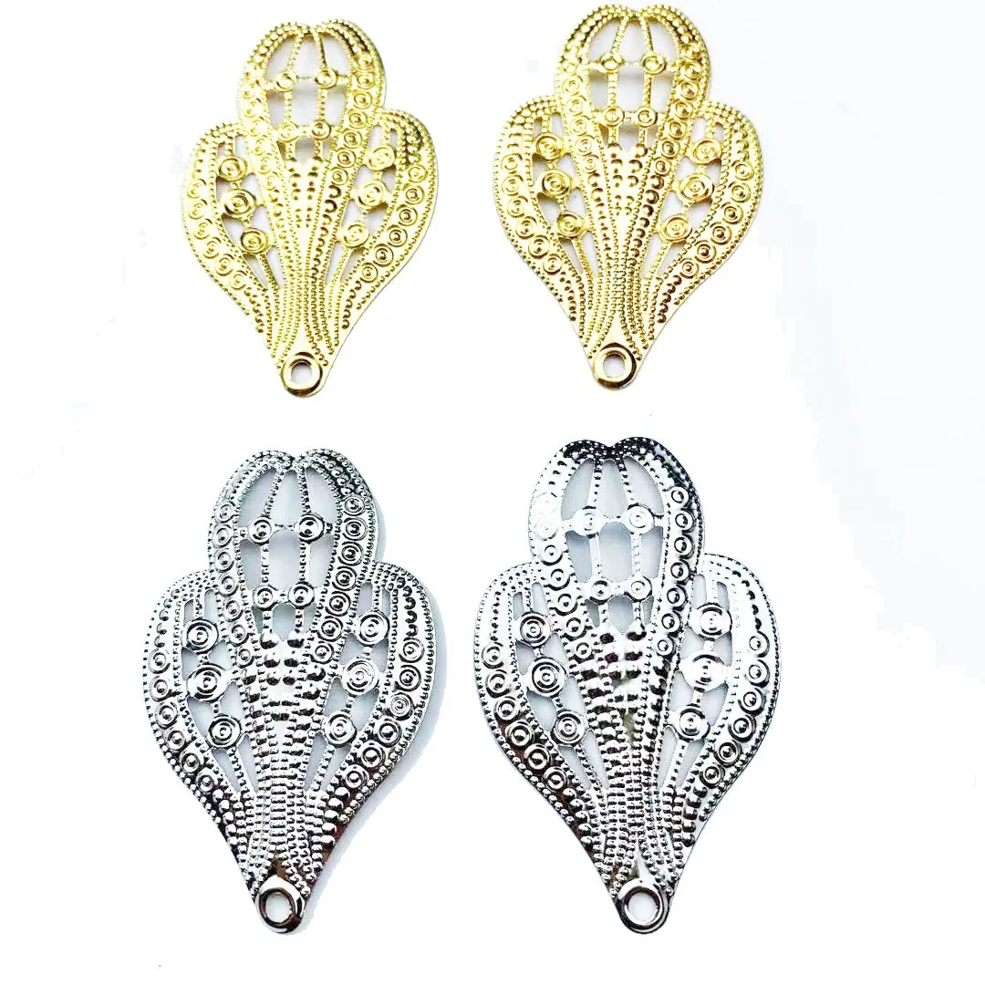 20 pcs/lot 38*62mm Gold Metal Filigree Flowers Slice Charms base Setting Jewelry DIY Components