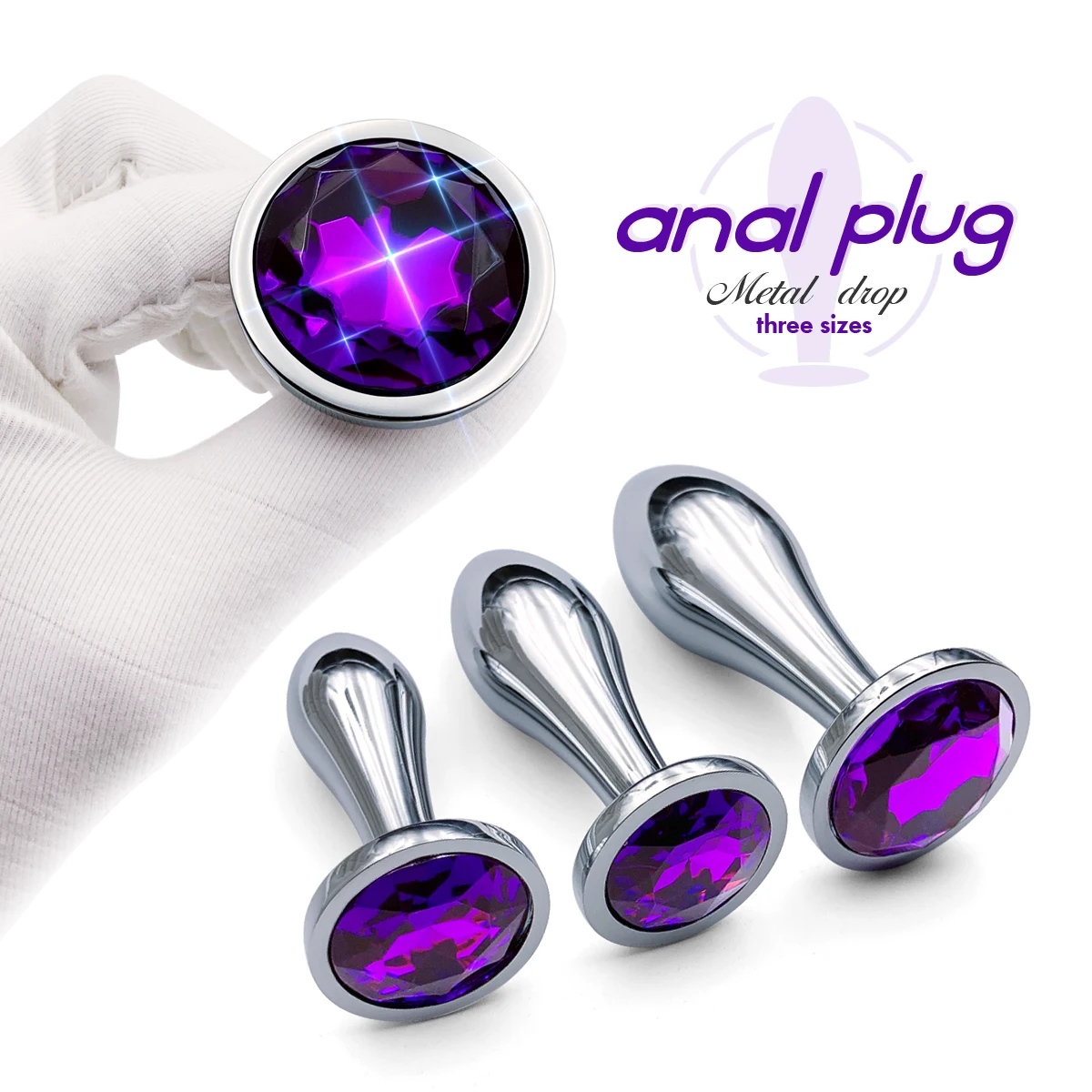 1Pcs, Metal drop anal plug three sizes, jewel base butt plug, g-point massage, sexual wellness, adult pleasure, sex toys