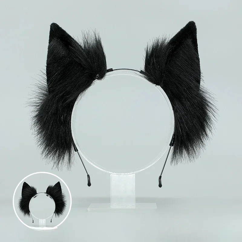 RT01 สัตว์ Faux FUR หมาป่าหูแถบคาดศีรษะ,ขนยาวสมจริง,Fluffy Hair Hoop,Lolita อะนิเมะ,Masquerade,คอสเพลย์,Lovel * JK2