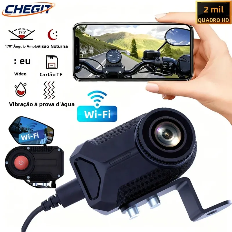 Câmera de painel para motocicleta 2K HD à prova d'água IP66 DVR 170 °   Gravação de loop de lente grande angular WiFi Visão noturna Suporte para sensor G 32 GB 64 GB