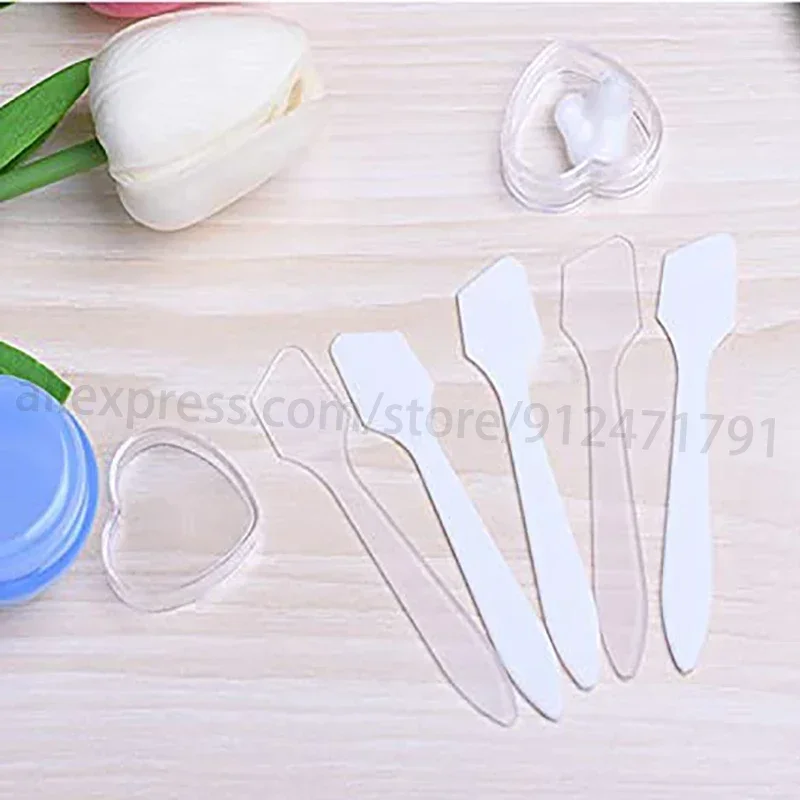 500 Uds espátulas cosméticas de plástico cuchara crema para la cara máscara cuchara mezcladora de barro herramientas de belleza DIY cuchara aplicadora de maquillaje Facial para ojos
