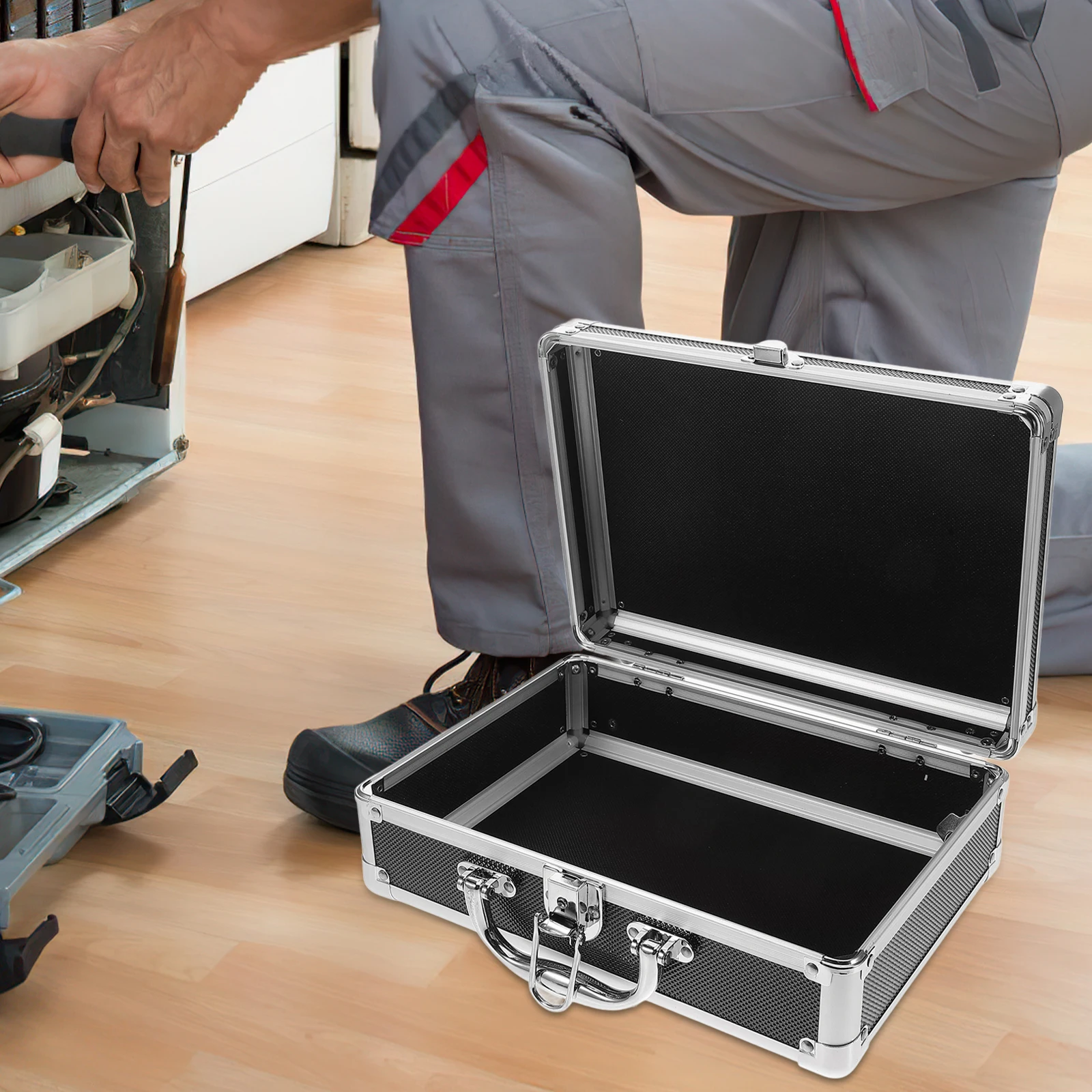 

Portable Large Capacity Toolbox Metal Case Empty Storage Baskets Home ganization Aluminum Alloy Hand Tool Box Hardware Accessory