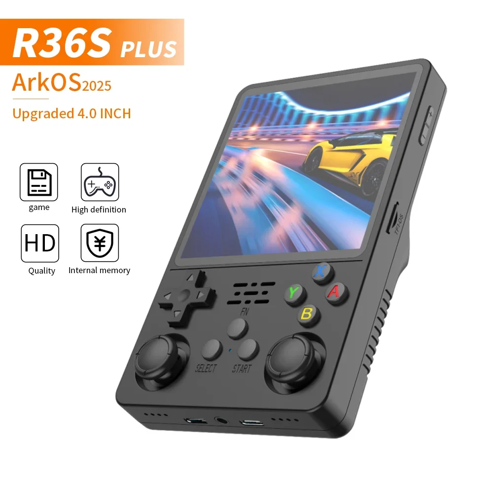 Genuine R36S Plus | R36S+ Arkos 2.0 Portable Handheld Retro Game Console 4 Inch IPS Screen 64G 128G Wi-Fi