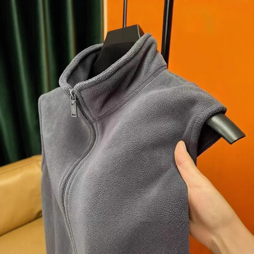 

Мужской двусторонний жилет на флисовой подкладке, открытый кардиган, воротник-стойка, теплая осенне-зимняя повседневная верхняя одежда